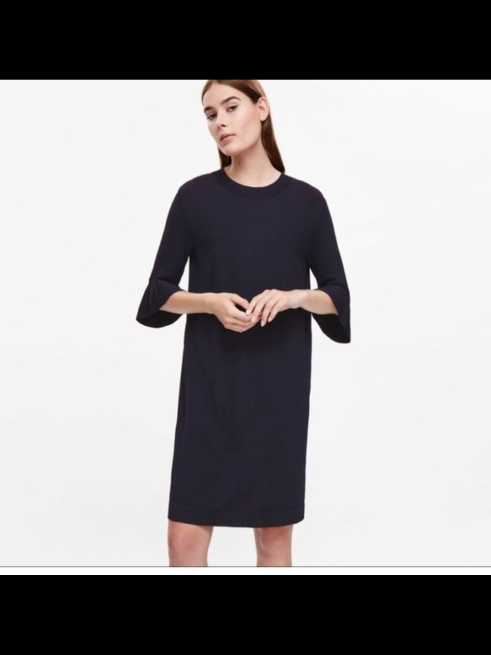 COS Navy Midi Shift Dress with Flared Sleeves. Size XS. EUC